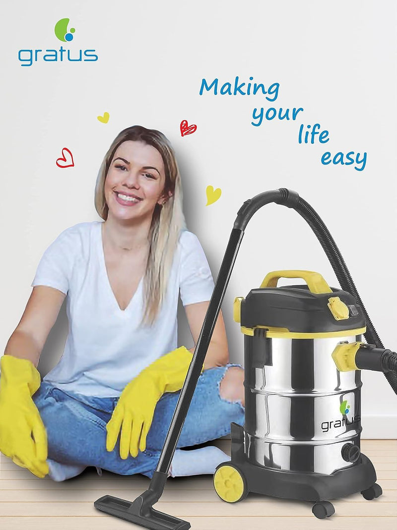 Gratus 1600W Wet, Dry & Blow Canister Vacuum Cleaner, versatile 30-liter stainless steel drum vacuum GR-WVC2516AC — Image 8