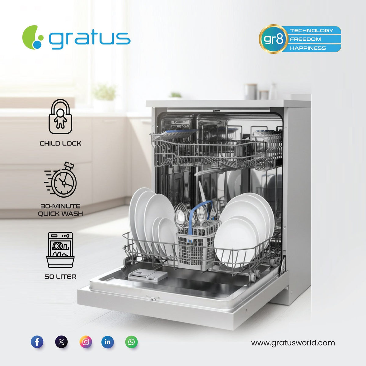 GRATUS 13 Place Setting Dishwasher | 7 Programs | Energy Efficient | Inox | GDW1302VTX1 — Image 2