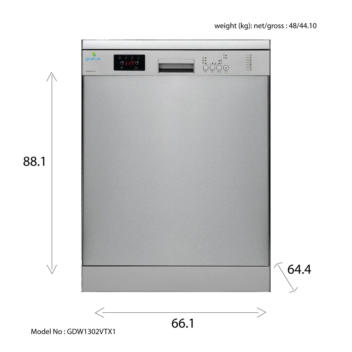 GRATUS 13 Place Setting Dishwasher | 7 Programs | Energy Efficient | Inox | GDW1302VTX1 — Image 4