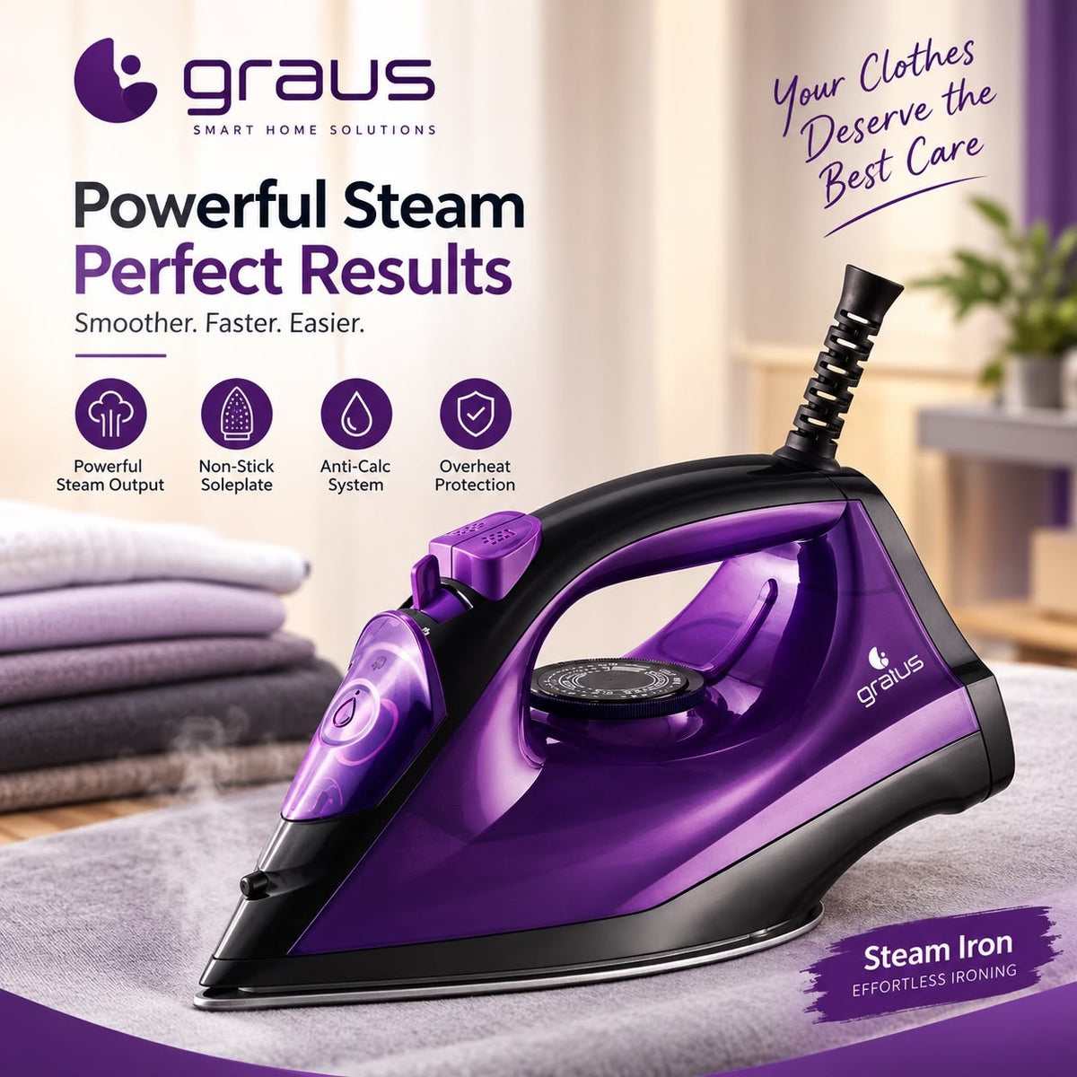 Gratus Dry & Spray Steam Iron 1800W, with vertical steam, Ceramic Soleplate & Temperature Control, Auto Shut  Model- GIS20NKC — Image 3