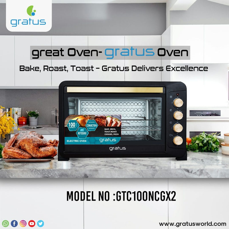 Gratus 100L 2800W Electric Oven Toaster Grill with Rotisserie function Timer Temperature control GTC100NCGX2 — Image 3