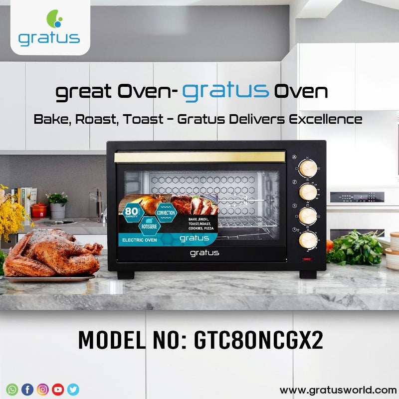 Gratus 80L, 2800W Electric Oven Toaster Grill with Rotisserie function, Timer, Temperature control 1 Year Full GTC80NCGX2 — Image 3