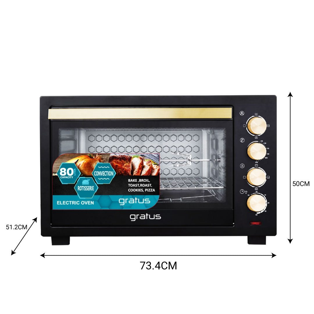 Gratus 80L, 2800W Electric Oven Toaster Grill with Rotisserie function, Timer, Temperature control 1 Year Full GTC80NCGX2 — Image 2