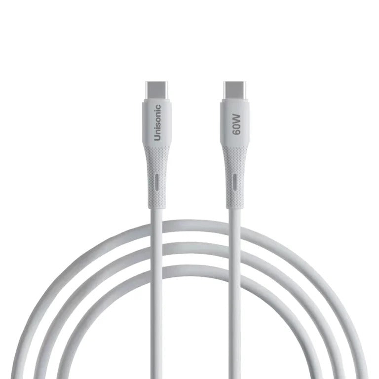 UNISONIC C TO C 2.4A 60W SILICONE BRAIDED CABLE 1.2M US-60WCC28-WH — Image 1
