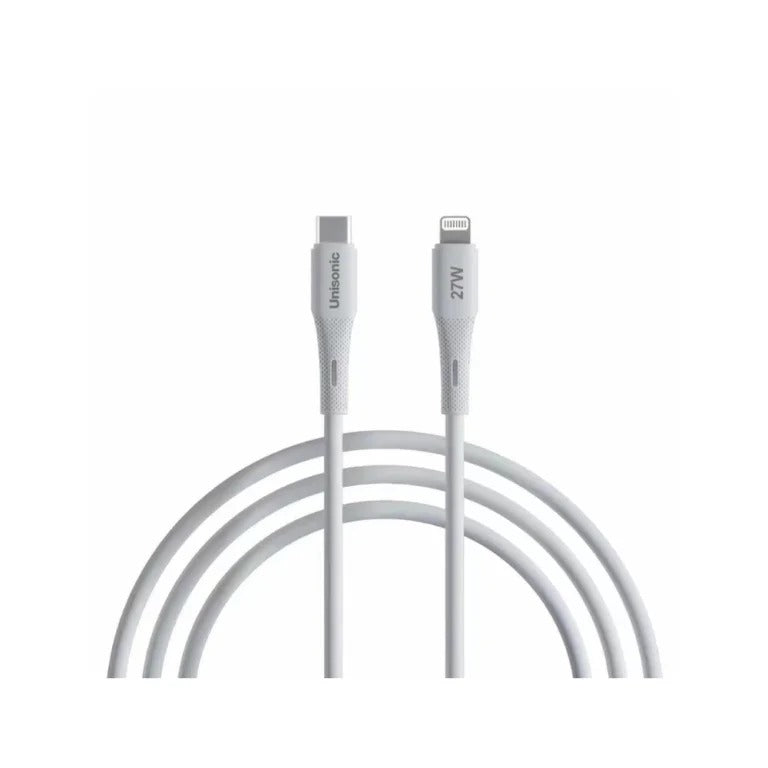 UNISONIC C TO LIGHTNING 2.4A 27W SILICONE BRAIDED CABLE 1.2M US-27WCC28-W — Image 1