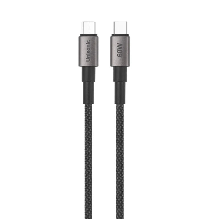 UNISONIC C TO C - 60W 3A NYLON BRAIDED CABLE 1.2M US-60WCC34-BL — Image 1