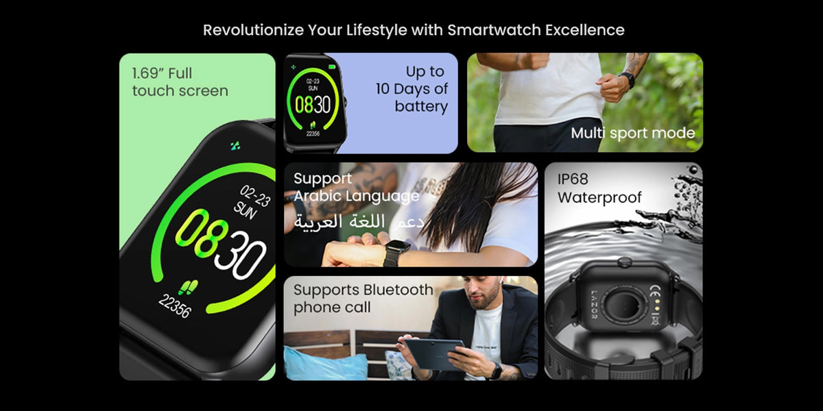 Lazor Core Plus SW46 1.69" HD Touchscreen Smartwatch IP68 Waterproof with Call Answering and 7-Day Battery Black — Image 6