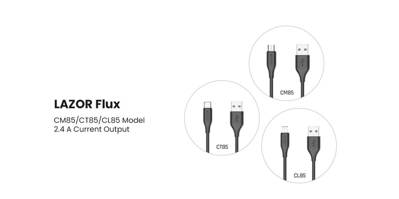 Lazor Flux CL85 USB-A to Lightning 1 Meter Fast Charging Cable 3A High-Speed Sync Black — Image 4