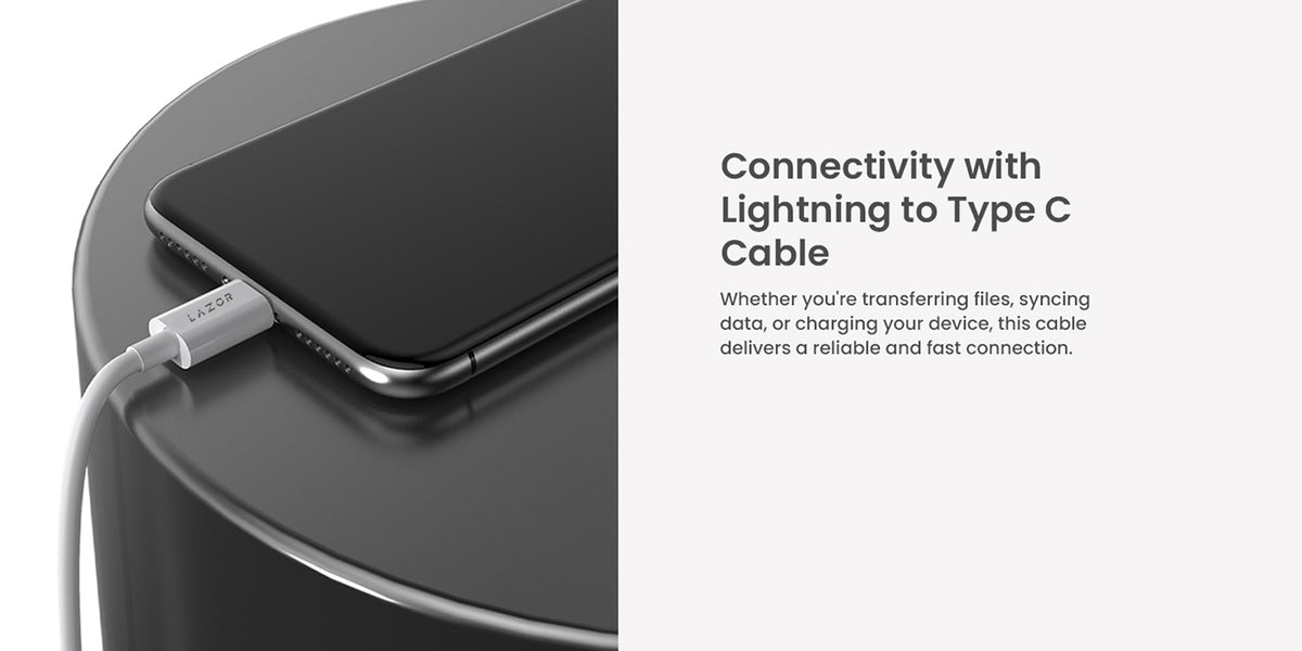 Lazor Bolt Charging Cable 20W PD Type-C to Lightning OTG Data Sync Gray 1M — Image 5