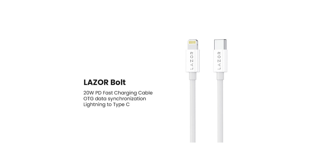 Lazor Bolt Charging Cable 20W PD Type-C to Lightning OTG Data Sync Gray 1M — Image 4