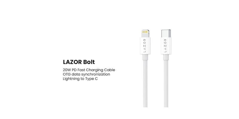 Lazor Bolt Charging Cable 20W PD Type-C to Lightning OTG Data Sync Gray 1M — Image 4