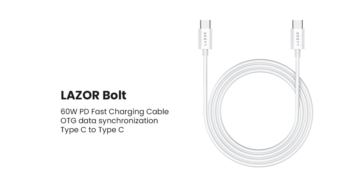 Lazor Bolt CT76 Type-C to Type-C 60W PD Fast Charging Cable with OTG Data Synchronization SR Bending Control 1M Gray — Image 4