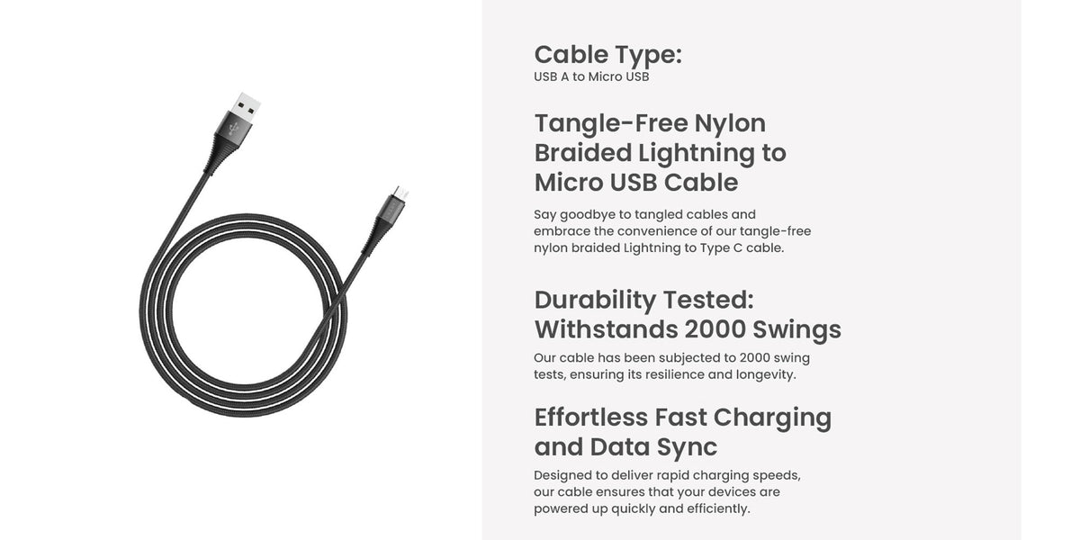 Lazor Micro USB Fast Charging Cable 1 Meter 2.4A Black — Image 8