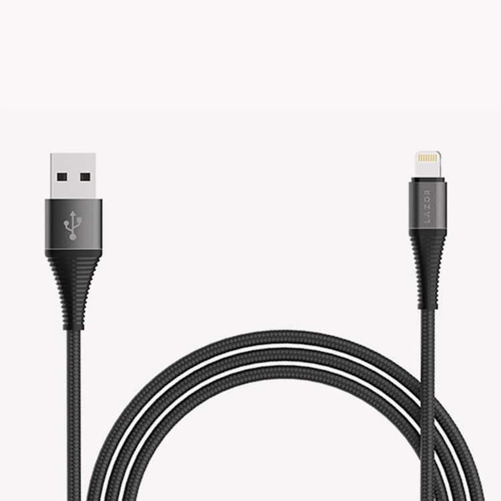 Lazor 1 Meter USB-A to Lightning Charging Cable 2.4A Fast Charge Durable Black Design — Image 1