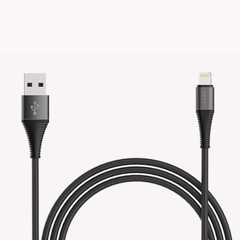 Lazor 1 Meter USB-A to Lightning Charging Cable 2.4A Fast Charge Durable Black Design — Image 1