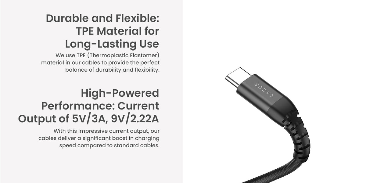 Lazor Flow Type-C to Lightning 20W PD Fast Charging Cable 3M Flexible TPE Black — Image 5