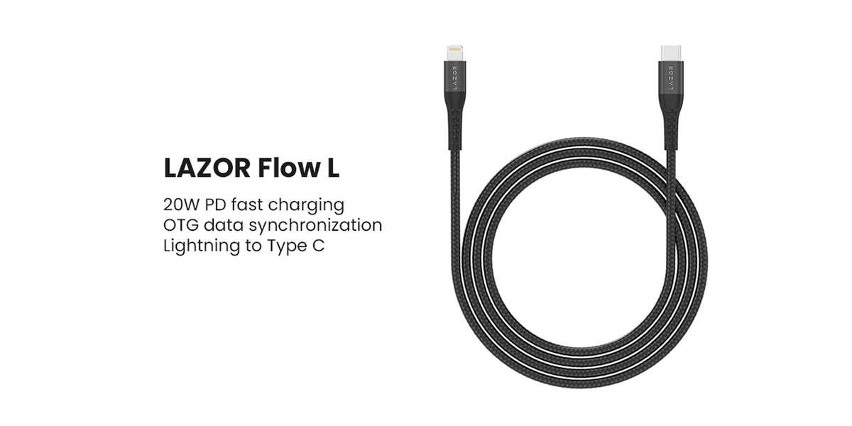 Lazor Flow Type-C to Lightning 20W PD Fast Charging Cable 3M Flexible TPE Black — Image 4