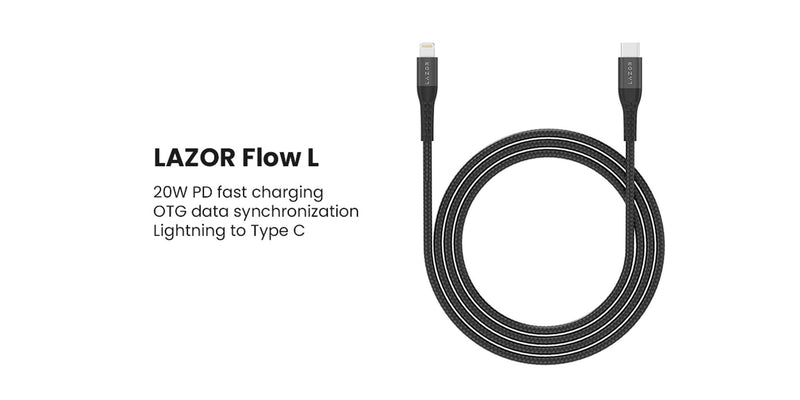 Lazor Flow Type-C to Lightning 20W PD Fast Charging Cable 3M Flexible TPE Black — Image 4
