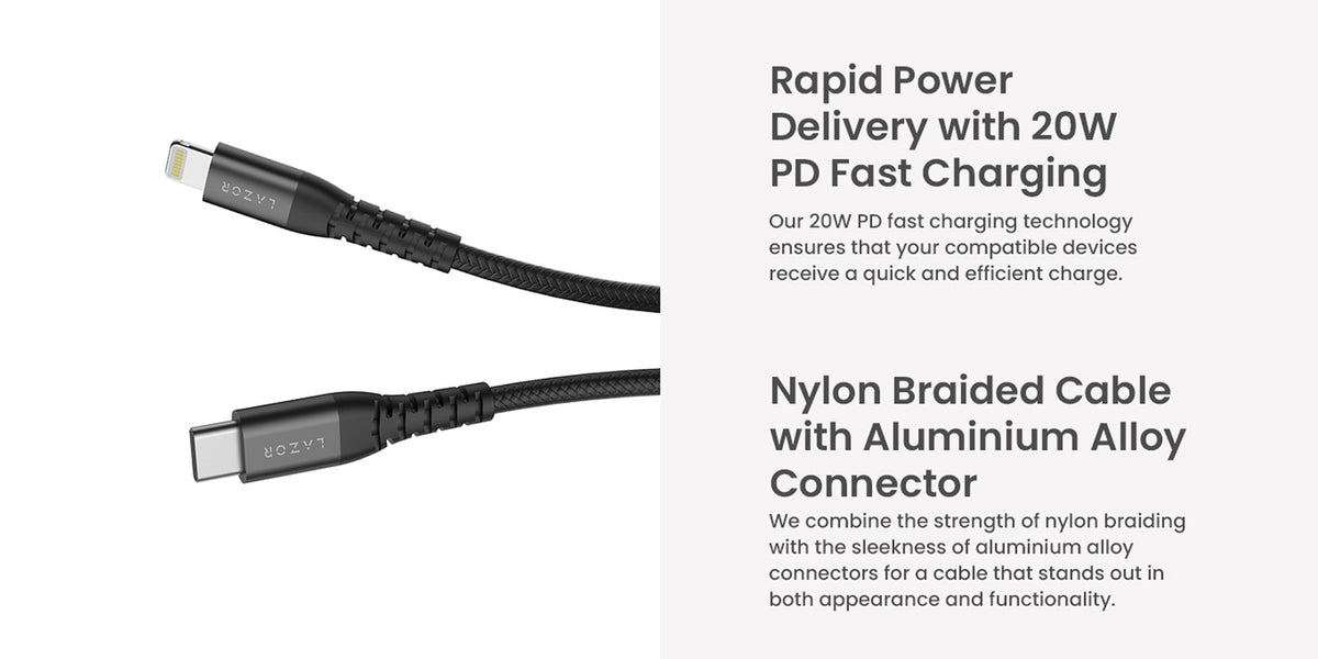 Lazor Flow Type-C to Lightning 20W PD Fast Charging Cable 3M Flexible TPE Black — Image 6