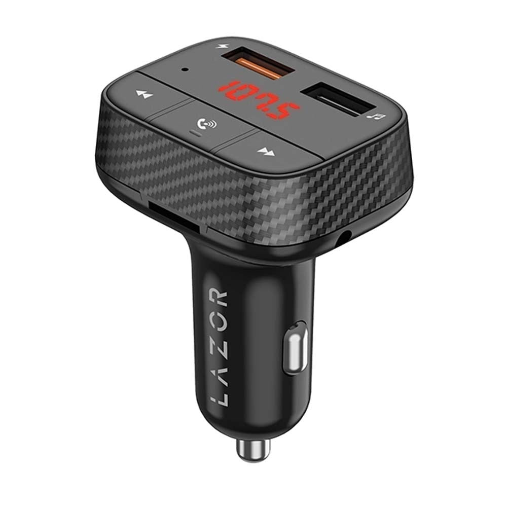 Lazor Voyager CC31 Dual USB Car Charger Wireless FM Transmitter Fast Charging 20W Black — Image 1