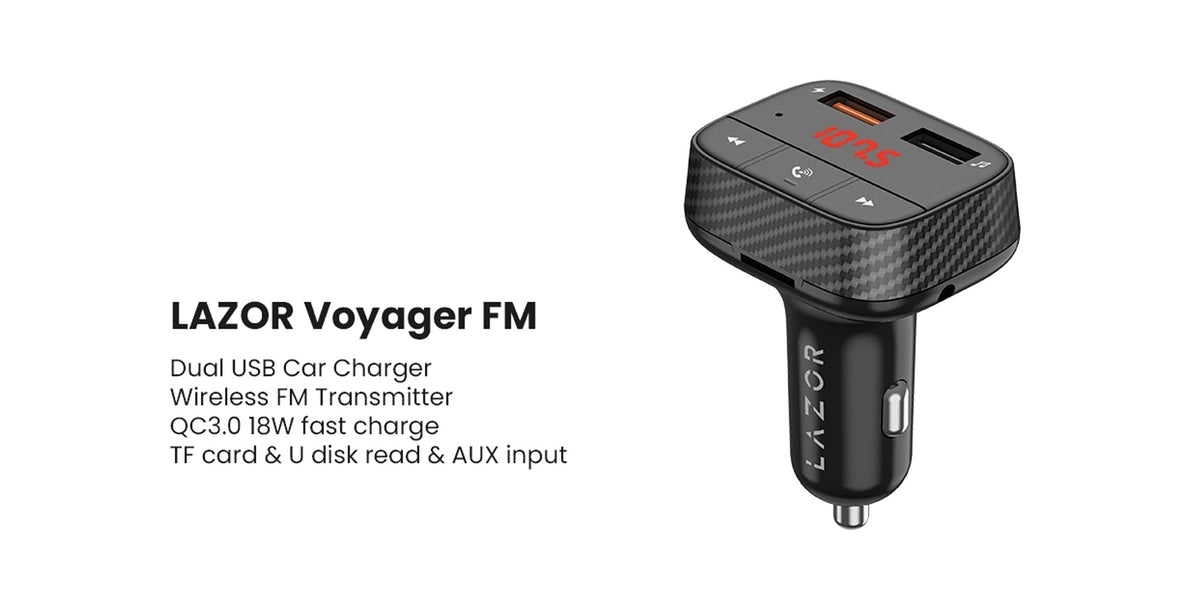 Lazor Voyager CC31 Dual USB Car Charger Wireless FM Transmitter Fast Charging 20W Black — Image 4