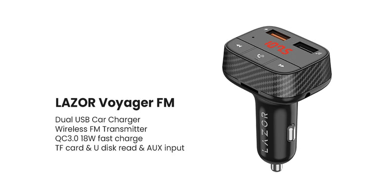 Lazor Voyager CC31 Dual USB Car Charger Wireless FM Transmitter Fast Charging 20W Black — Image 4