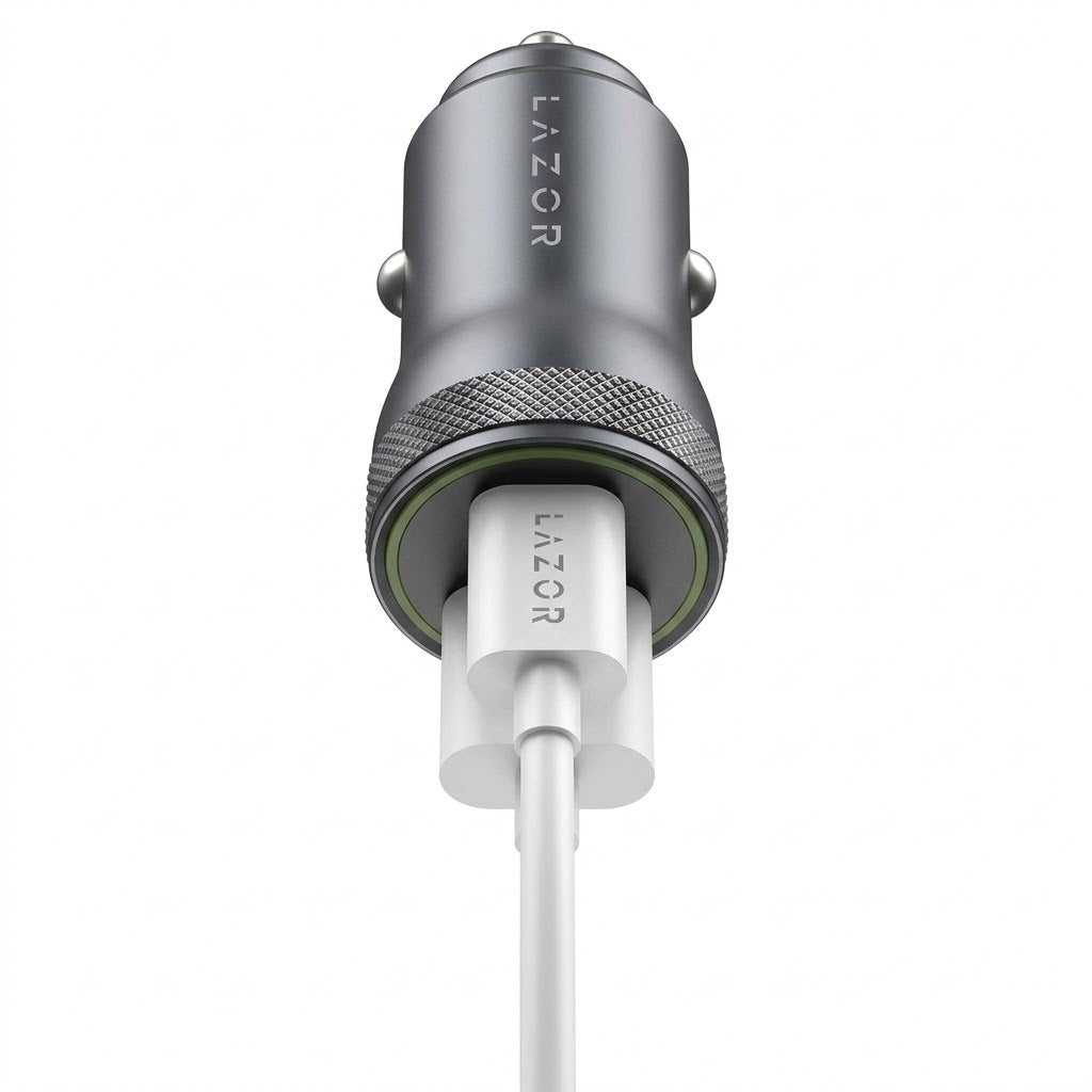 Lazor Voyager S CC20 PD Fast Car Charger 20W Dual Output USB-C & USB-A Aluminum Alloy Silver — Image 3