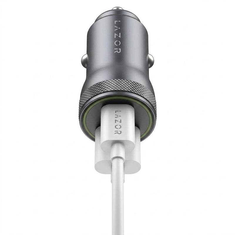 Lazor Voyager S CC20 PD Fast Car Charger 20W Dual Output USB-C & USB-A Aluminum Alloy Silver — Image 3