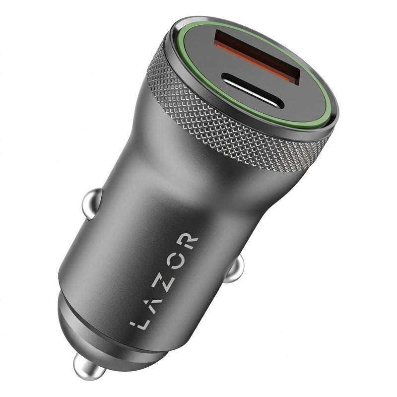 Lazor Voyager S CC20 PD Fast Car Charger 20W Dual Output USB-C & USB-A Aluminum Alloy Silver — Image 1