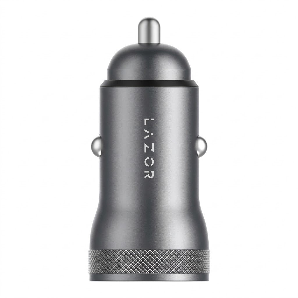 Lazor Voyager S CC20 PD Fast Car Charger 20W Dual Output USB-C & USB-A Aluminum Alloy Silver — Image 2