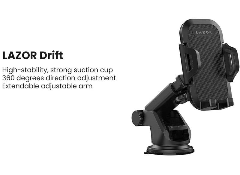 Lazor Drift CH05 360° Adjustable Car Phone Mount with Extendable Arm and Suction Cup - Black — Image 5