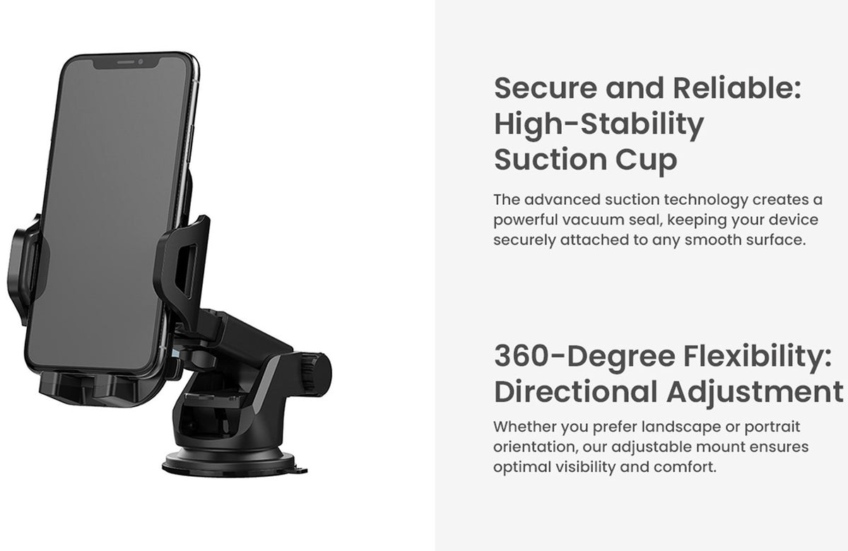 Lazor Drift CH05 360° Adjustable Car Phone Mount with Extendable Arm and Suction Cup - Black — Image 7