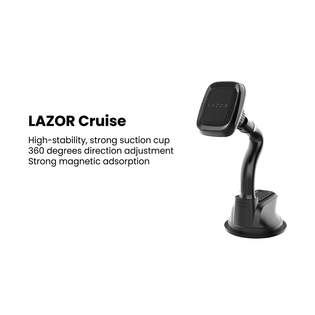 Lazor Cruise CH25 Magnetic Dashboard Phone Holder 360° Adjustable Strong Suction Cup Black — Image 4