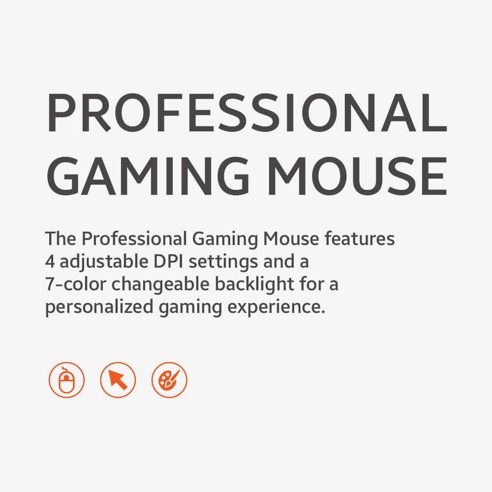 Lazor Professional Gaming Mouse with Adjustable DPI 7-Color Backlight USB Wired Black — Image 5