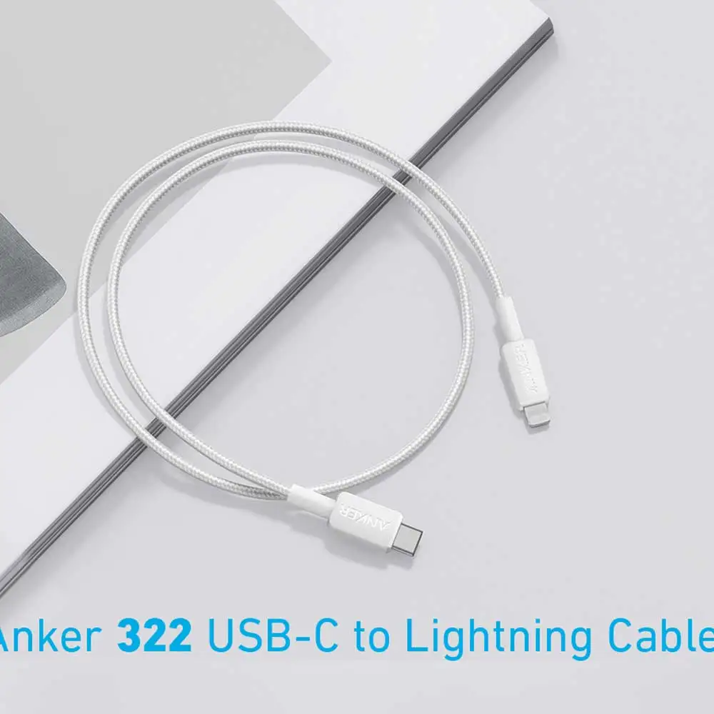 Cable Anker 322 USB-C to LTG Braided 3ft A81B5H11-A81B5H21 (WHITE)