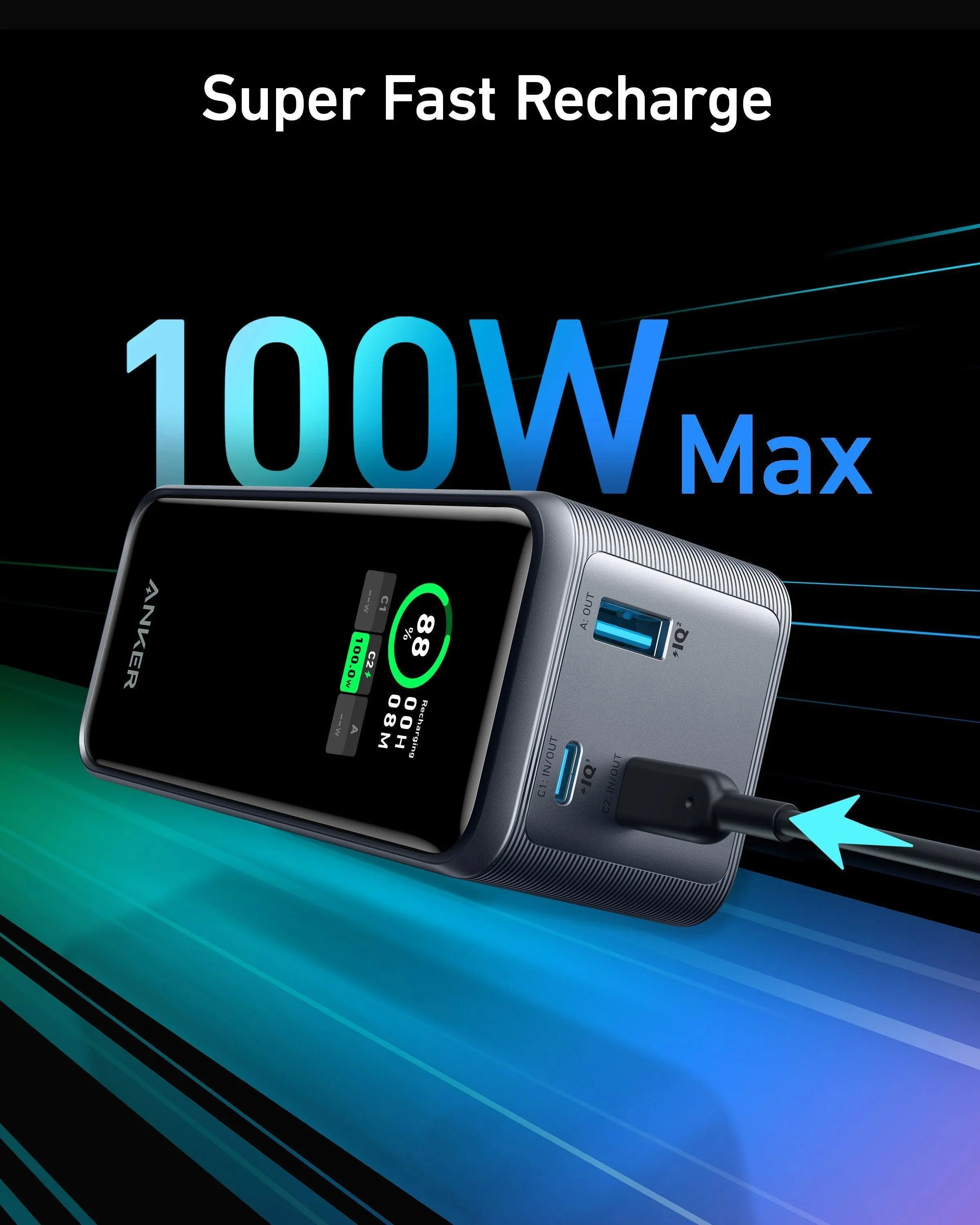 Anker Prime Power Bank, 20,000mAh Portable Charger with 200W Output, Smart Digital Display