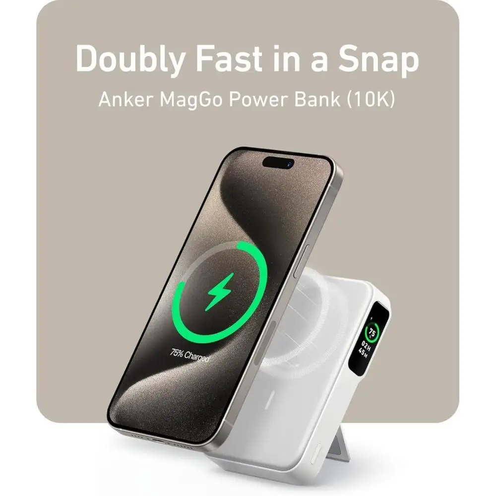 Power Bank Anker MagGo (10K) with 2ft 0.6m USB-C to USB-C Cable A1645H11 - A1654H21 (WHITE)