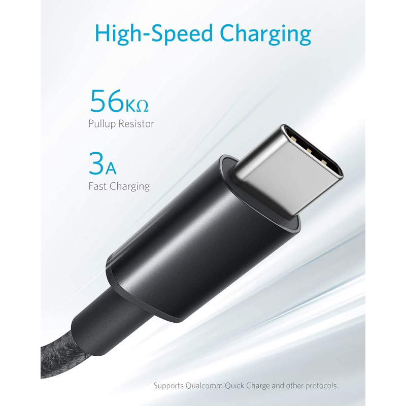 ANKER Nylon USB-C to USB-C 2.0 Cable 3ft-Black-A8752H11