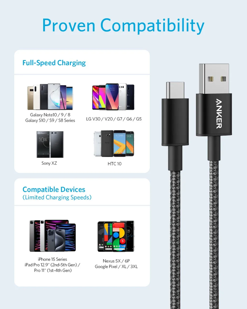 Anker Nylon Cable Usb-A TO Usb-C 6 ft Braided B2B A8173H11