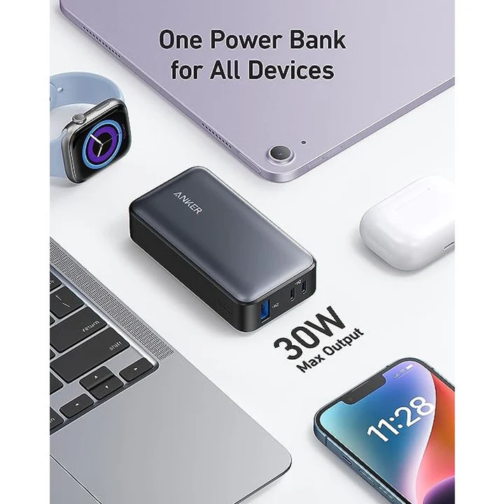 Anker Power Bank, 533 Power Bank 30W Power IQ 3.0 Portable Charger with PD 30W A1256H (Black)
