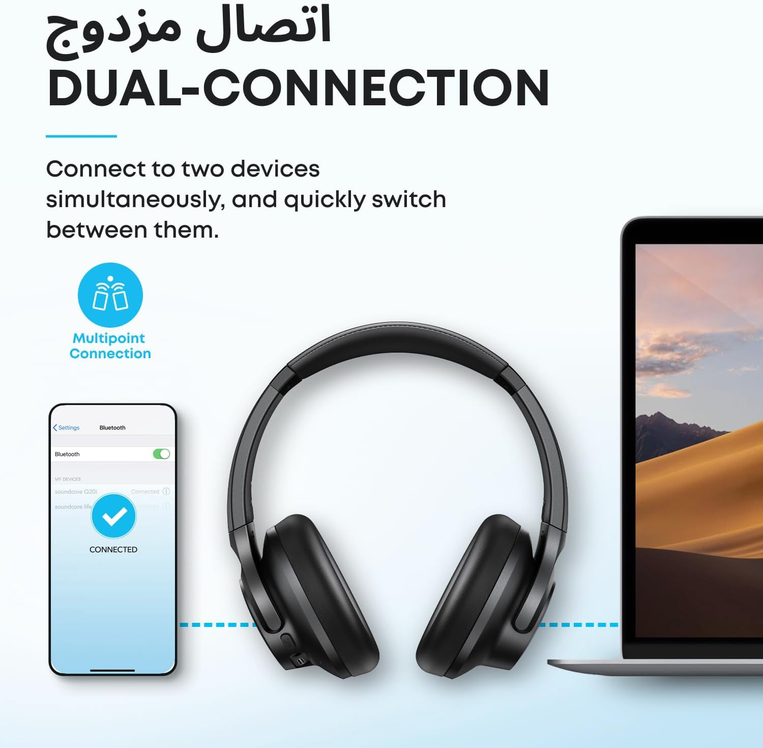 Soundcore by Anker Q20i Hybrid ANC Headphones Wireless Over-Ear Bluetooth 44H