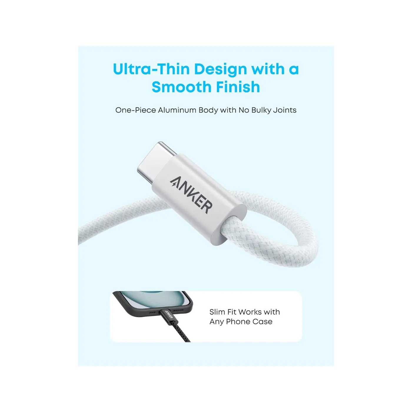 Anker Zolo USB-A to C Braided 3.3ft-White-A8052H21