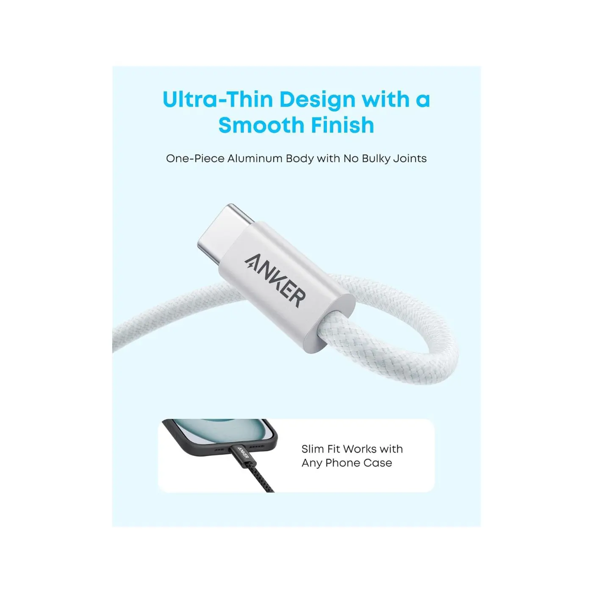 Anker Zolo USB-A to C Braided 3.3ft-White-A8052H21