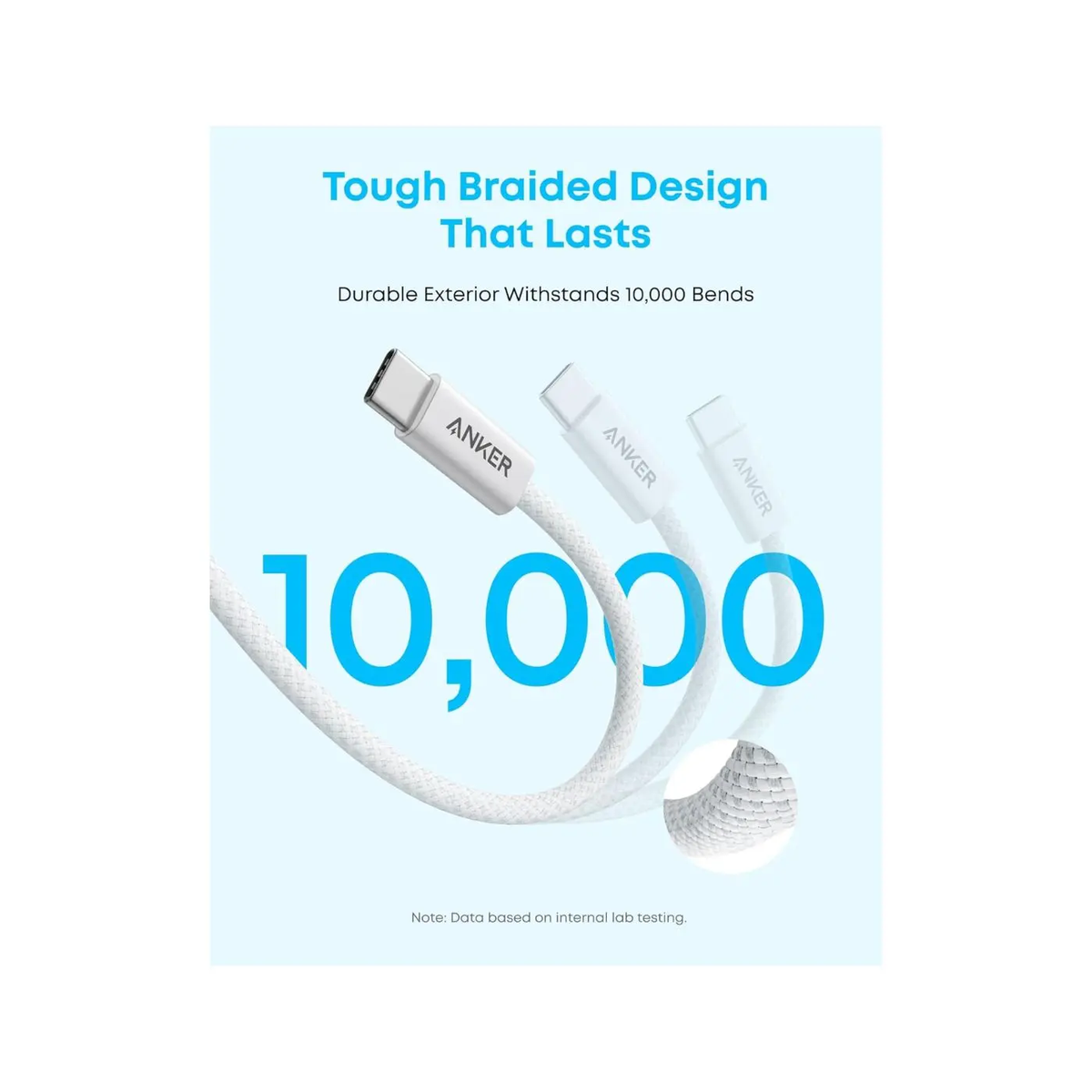 Anker Zolo USB-A to C Braided 3.3ft-White-A8052H21