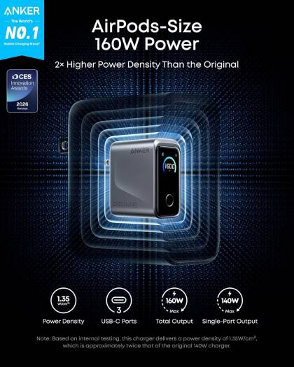 Anker Prime 160W GaN Charger Smart display-Silver-A2687241