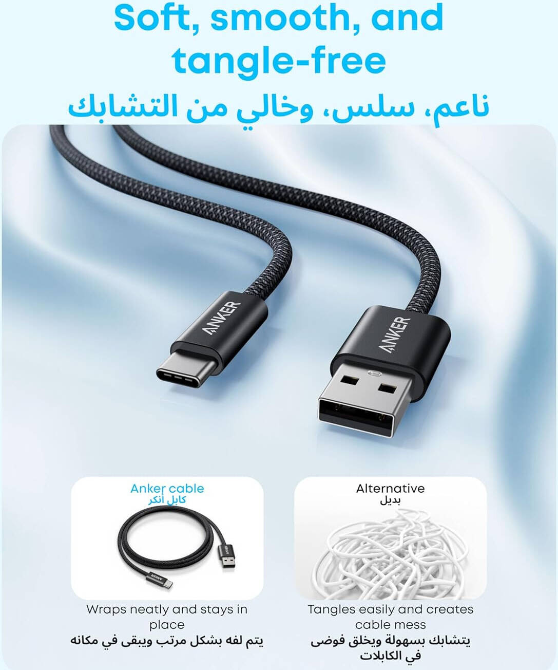 Anker Zolo USB-A to C Braided 6ft-White-A8052H22