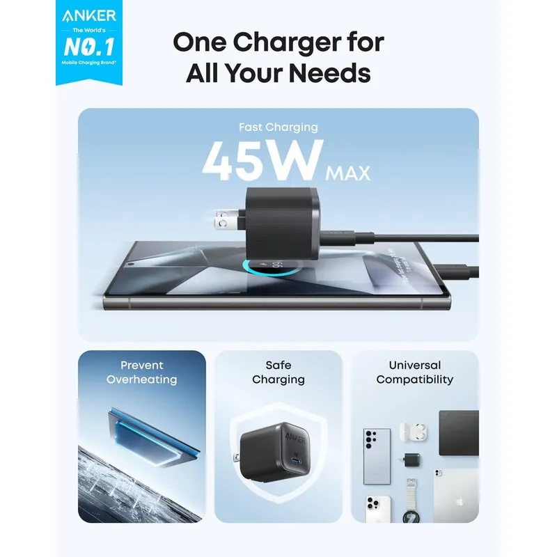 Anker Nano Charger 45W with USB-C Cable