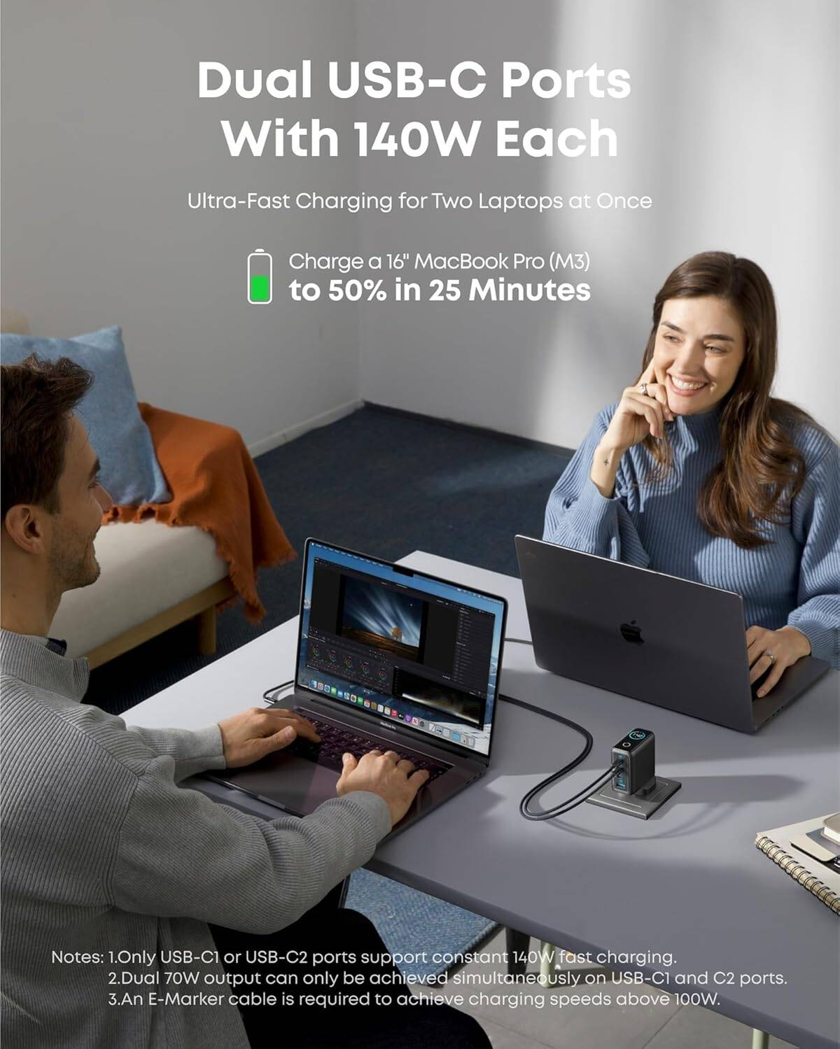 Anker Charger 140W 4 Ports with USB-C USB-C Cable B2697KZ