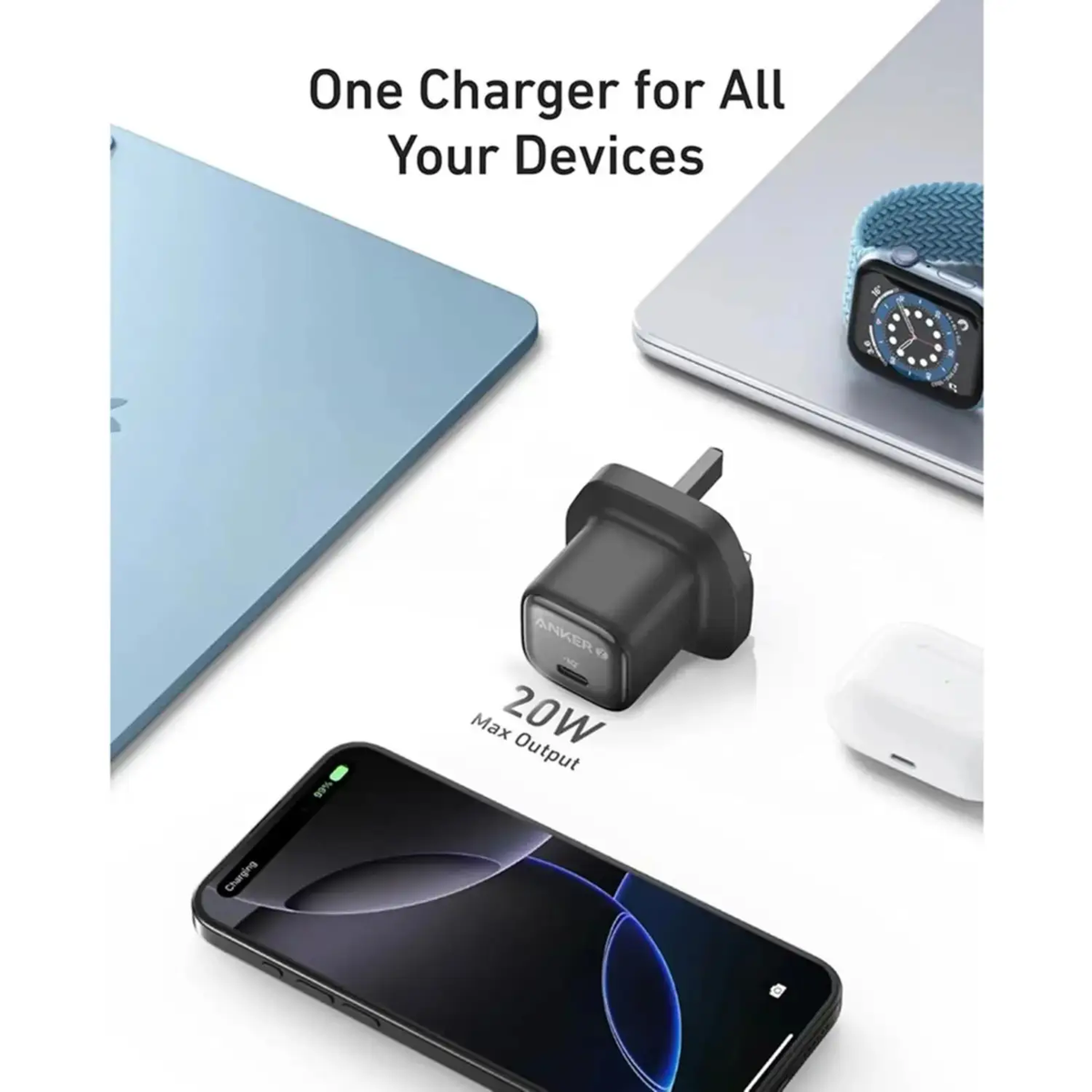 Anker Zolo Charger (20W.PD 3.0)With USB-C Cable B2699K (Black)