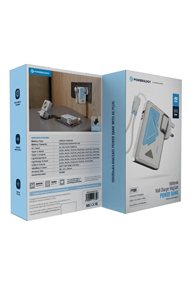 باورولوجي باور بانك لاسلكي بسعة 10000mAh مع MagSafe وكابل محول Type-C و Lightning